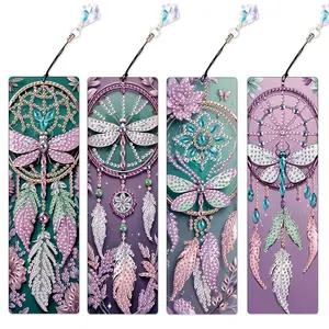 Dream Catcher Pattern DIY Diamond Arts Colorful Painting Kit, 4 Counts/set 5D DIY Special Shape Diamond Arts Painting Bookmark with Diamond Pendant, Diamond Painting Kits