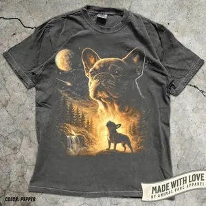 French Bulldog Howling To The Moon T-Shirt, Vintage Graphic Dog Lover Shirt, Gift Bulldog Mom, 90s Full Moon Dog Shirt, Silly Frenchy Shirt