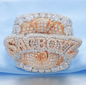 Luxury chilled personalized hip-hop boutique jewelry men's chilled champion ring genuine VVS silicon diamond ice-feel luxury style ring men's high-end ring, Mother's Day and Father's Day gift, large party wearing accessory