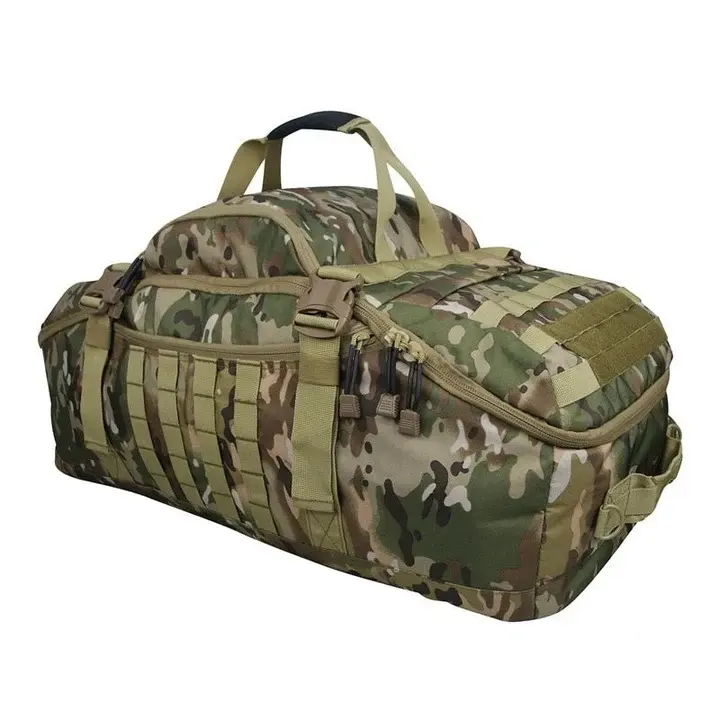 Men's 60L Nylon High-Capacity Multifunctional Sports Travel Duffel Backpack - Tactical Look, Adjustable Straps, MOLLE Webbing System, City Charger, Utility Zipper, for Outdoors, Fishing, Carry On