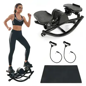 Rock Stepper for Exercise at Home, Lateral Rocking Stepper with Digital Counter & Resistance Bands, 300 LBS Weight Capacity & Low Impact  Full Body Workout Equipment