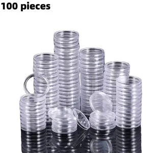 Coin Storage Box, 100pcs/set Adjustable Clear Coin Protection Case Coin Holder with Storage Box, Commemorative Coin Collection Box for Indoor & Outdoor