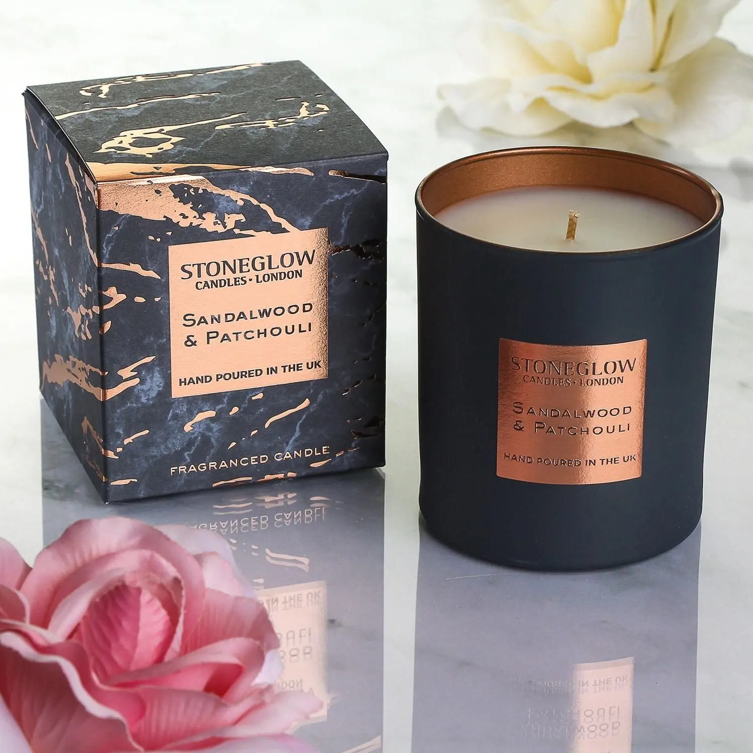 SANDALWOOD PATCHOULI Stoneglow Luna Tumbler Boxed Scented Jar Candle