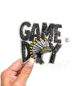Black Chiefs Warrior Mascot Game Day Sequin Patch - Small