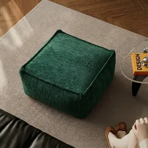Unstuffed Storage Ottoman Cover - Modern Square Pouf Cover with Bottom Zipper, Thickened Fabric Floor Cushion Footrest for Minimalist Home Decor