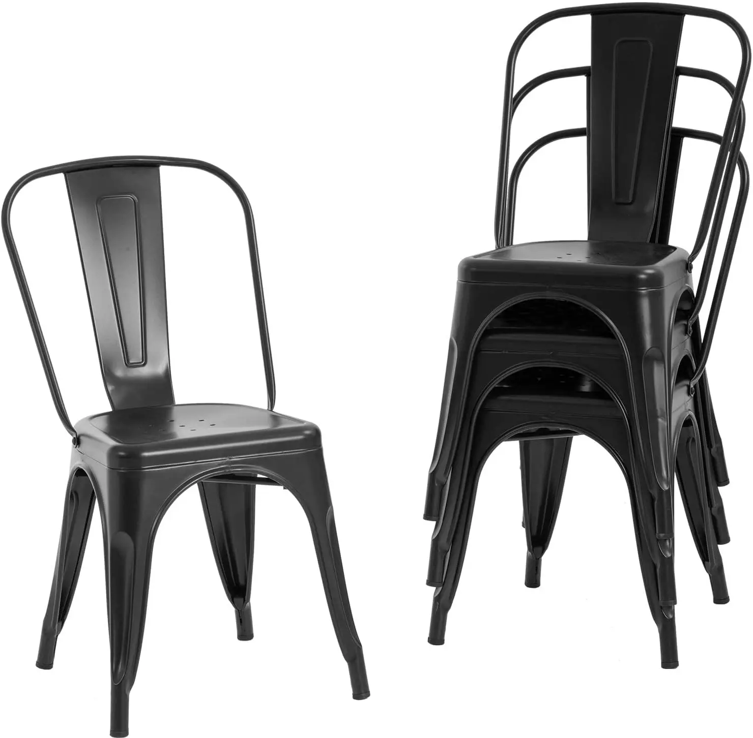 FDW Metal Dining Chairs Set Of 4 Indoor Outdoor Chairs Patio Chairs Kitchen Metal Chairs 18 Inch Seat Height Restaurant Chair Metal Stackable Chair Tolix Side Bar Chairs