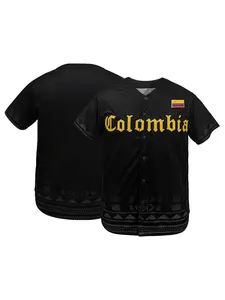 Colombia Baseball Jersey for Men Women, Embroidered Fan Baseball Shirt with Flag Patch & Geometric Print Sleeves, Breathable Casual Short Sleeve Sports Top for Fans Gift Theme Party Daily Wear