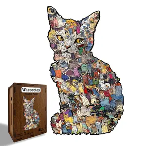 194pcs Cat-Shaped Wooden Jigsaw Puzzle Bank, Interactive Savings Toy for Adults, Colored Pieces, Irregular Cat Design, Financial Goals & Decor, Wooden Puzzles
