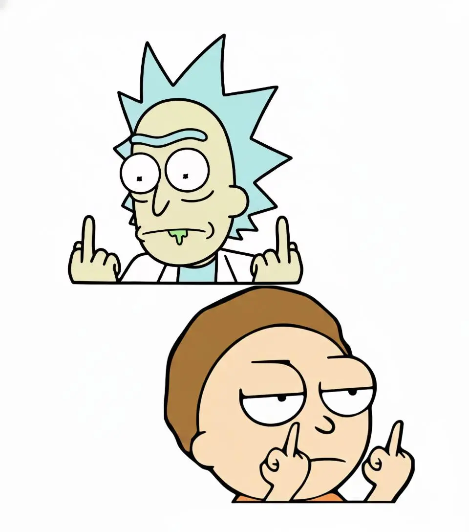 Rick and Morty Middle Finger Vinyl Sticker Decal 5x4 or 7x6 Inches Clear Transfer Tape Easy Application for Cars Trucks or Laptops Parody Design