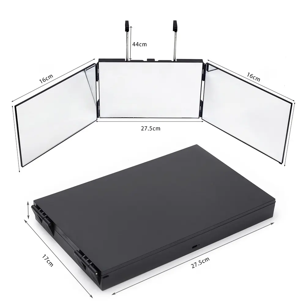 Large Rectangle 3-Sided Makeup Mirror - 360° Rotatable Multi-Angle, Smooth Shell, Metal Frame, Lightweight Glass, Resistant, Portable Folding-Hanging Dual-Use Desktop/Wall Grooming Mirror for Household Dressing, Home Decor