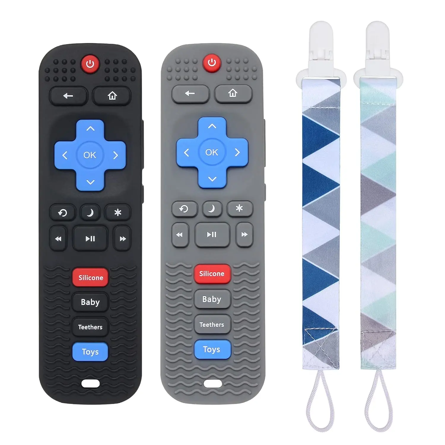 2-Pack Super Soft Silicone Remote Control-Shaped Baby Teethers, BPA-Free Textured Chew Toys, Gum Pain-Relieving Teething Aids for 6-12 Months Infants