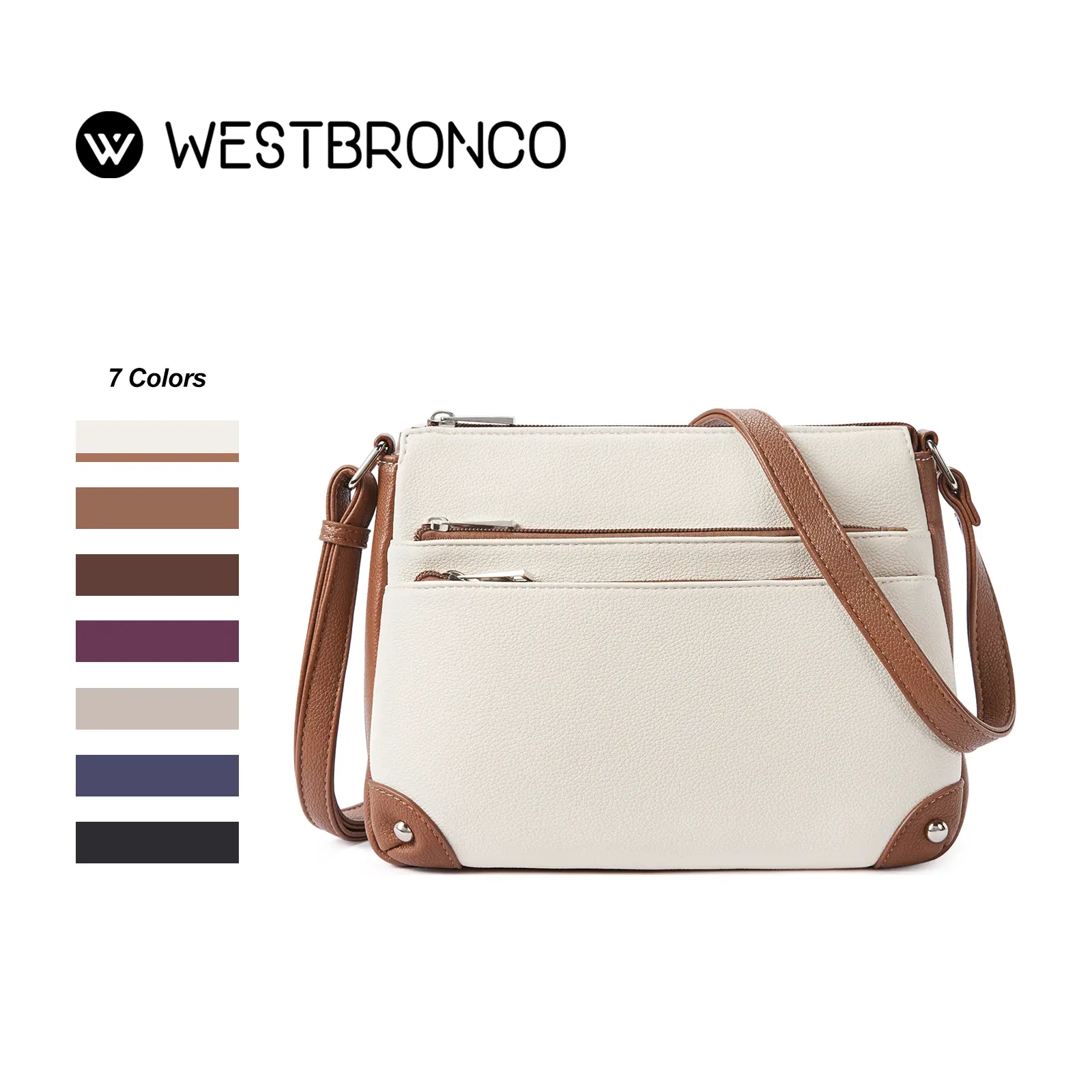 WESTBRONCO Women's Leather Crossbody Bags - Medium Casual Zipper Purse, Elegant Satchel Look Crossbody Shoulder Purses with Multi-Zipper Pockets & Adjustable Strap, Daily Work-to-Outdoor-Ready Companion, Multi Pockets, Grab Fast