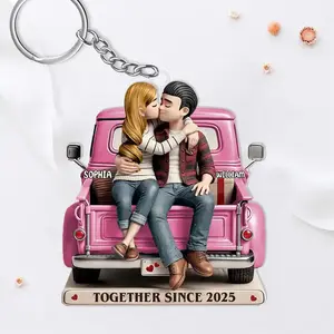Personalized Couple Acrylic Keychain, Custom Cartoon Couple with Names Keychain, Together Since 2026 Keepsake, Anniversary Valentine Gift