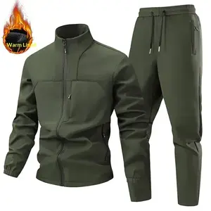 Men’s Fleece Two-Piece Set – Stand Collar Jacket + Jogger Pants Outdoor Functional Warm Casual Sportswear Set Athletic Tracksuits Solid Tracksuits