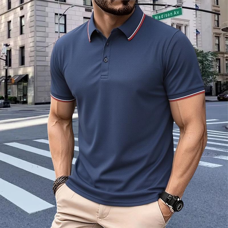 Men’s quick-dry moisture-wicking fabric, polo-collar shirt, stylish ribbed cuffs, breathable and cool—ideal for all seasons and a perfect choice for holiday gifts.