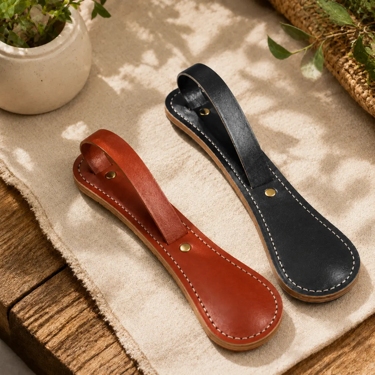 Handmade Cowhide Leather Hand Paddle - Home Decor Statue Accessory with Smooth Handle for Daily Carry and Gift Use