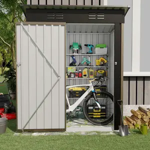 [FLASH SALE] Garvee 5×3FT Metal Outdoor Storage Shed, 67 Cu.Ft Weather-Resistant Galvanized Steel Garden Shed with Lockable Door, Sloped Roof & Vents, Patio Lawn Equipment Storage House, Brown