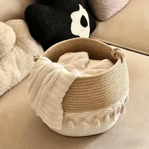 Cotton Rope Woven Tassel Storage Basket Handmade Stylish Organiser for Snacks Toys& Dirty Clothes Ideal for Busy Families & Home Decor Enthusiasts
