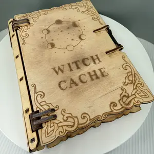 Laser Engraved Witch Cache Wood Box with Magnetic Closure – 7 Inch Witchy Essentials Ritual Kit