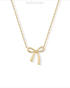 Trendy 14K Gold Plated Bow Pendant Necklace for Women, Dainty Layering Chain Jewelry, Minimalist Elegant Everyday Accessory, Perfect Romantic Gift for Her