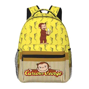 Curious george School Backpack for Kids Curious george toys Backpack with Adjustable Straps Cartoon Curious george stuffed animal lightweight fashion backpack for back to school gifts