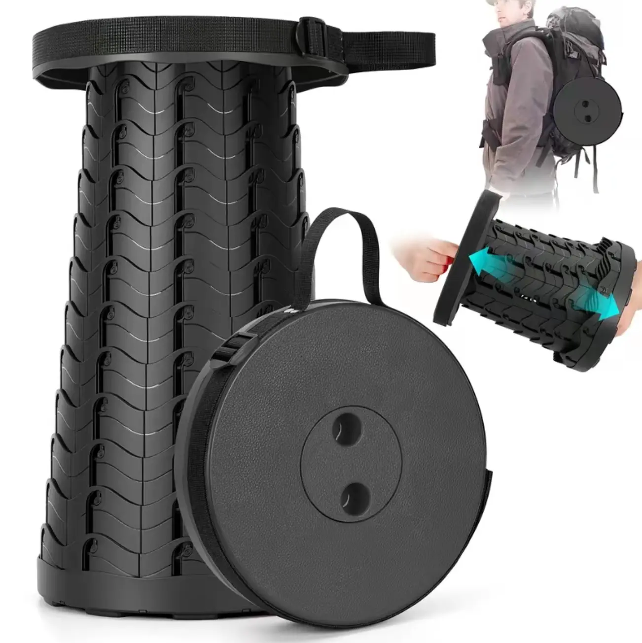 Upgraded Collapsible Stool Lightweight, Portable Retractable Folding Telescoping Foldable Camping Stool with Load Capacity 400lbs ,Retractable Stool for Outdoor Fishing, Hiking, BBQ, Camping, Gardening, Hiking Tours