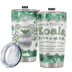 Koala Pattern Tumbler with Lid, 1 Count 20oz Stainless Steel Insulated and Durable Water Bottle, Birthday Gift for Friend
