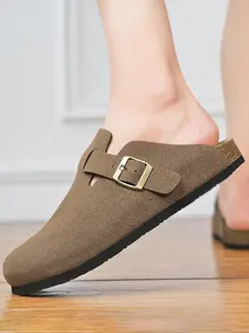 Unisex Cork Heel Clogs, Breathable Lightweight Clogs, Casual Comfortable Suede Fashion Slippers with Adjustable Buttons, Outdoor Slip-ons and Walking Shoes, Footwear, Flat Shoes, Minimalist Clogs