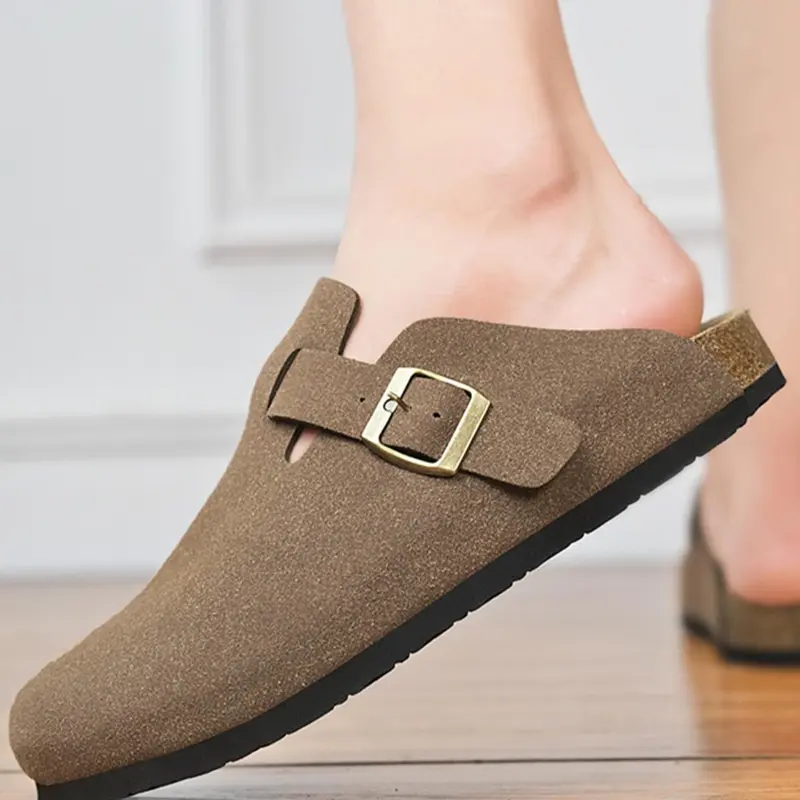 Unisex Cork Heel Clogs, Mules Clogs, Breathable Lightweight Clogs, Casual Comfortable Suede Fashion Slippers with Adjustable Buttons, Outdoor Slip-ons and Walking Shoes, Footwear, Flat Shoes, Minimalist Clogs