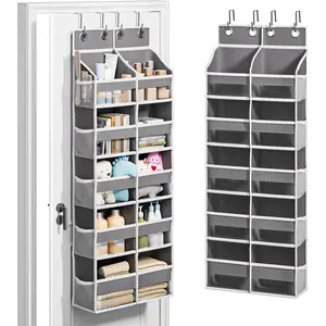 5-Tier Over The Door Organizer with 10 Side Pockets, Large Behind The Door Storage, 4 Hooks Design, Door Organizer with Clear Windows for Bathroom, Bedroom, Nursery, Entryway(Grey)