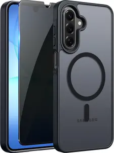 Magnetic for Samsung Galaxy A17/A16 5G Case Matte, with Privacy Tempered Screen Protector,  A17/A16 5G Phone Case Compatible with MagSafe Frosted Translucent Shockproof Anti-Scratch Slim Fit Case Military Grade Protection (Black)