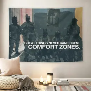Tactical Soldier Team Comfort Zone Quote Wall Flag, Military Inspirational Text Tapestry, Mid-century Modern Grunge Room Decor for Adult Fans, Motivational Special Forces Wall Hanging
