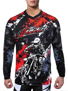 Motocross Shirt Long Sleeve Men Downhill Interlock Jersey Off-Road Bicycle Racing T-Shirt Quick Dry Cycling Enduro Polera Mtb Jersey Outdoor Apparel Motorcycle Jersey
