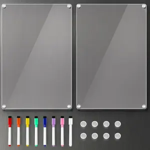 2 Pack 12''*8'' Acrylic Magnetic Whiteboard for Fridge Clear Dry Erase Menu Board with 8 Markers Magnetic Planning Board for To Do/Shopping List Meal Planner for Kitchen