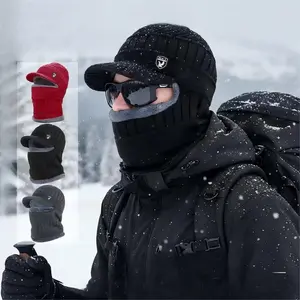 Windproof knitted fleece-lined hat, thickened design, suitable for outdoor cycling, warm and cold-proof, all-in-one hat for neck and head protection in autumn and winter.