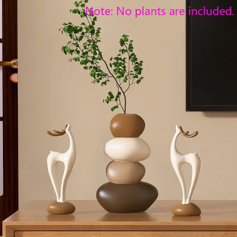 3-piece set - Minimalist Morandi color scheme deer and stone stacking decoration set, Decorative ornaments - Suitable for living room and dining room TV cabinets, moving-in storage racks, bedroom tabletops of Nordic-style home decoration