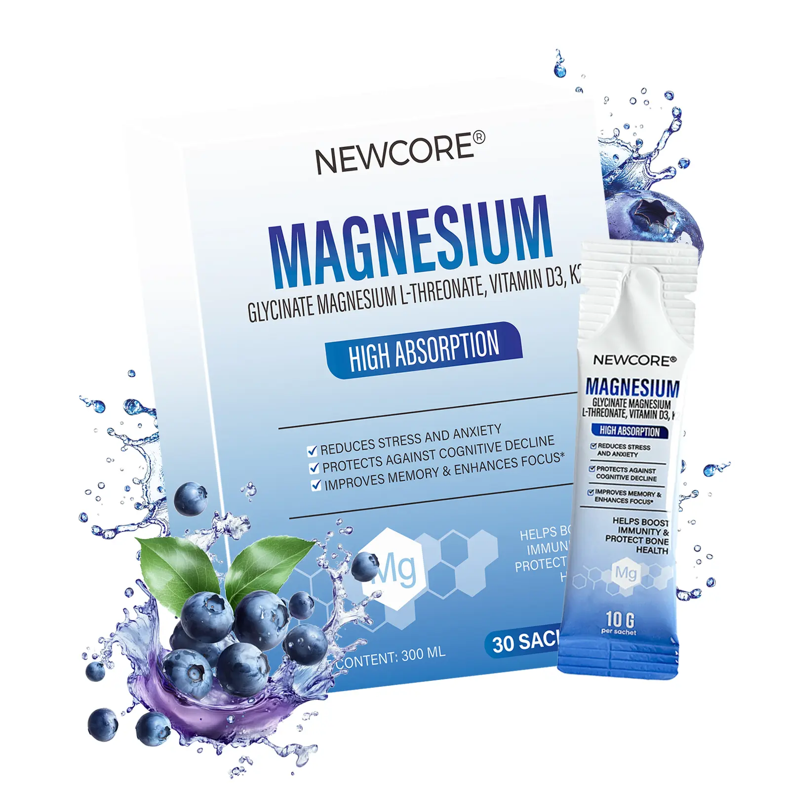 Newcore Liquid Magnesium Complex with Vitamin K2 & D3 10.58oz - Includes Glycinate & L-Threonate for Muscle Heart & Relaxation Support