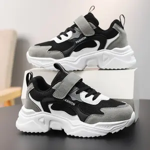 Girls' fashion patchwork sports shoes with letter decoration and Velcro design running shoes, suitable for children's all-season athletic and outdoor hiking walking shoes, versatile casual training shoes