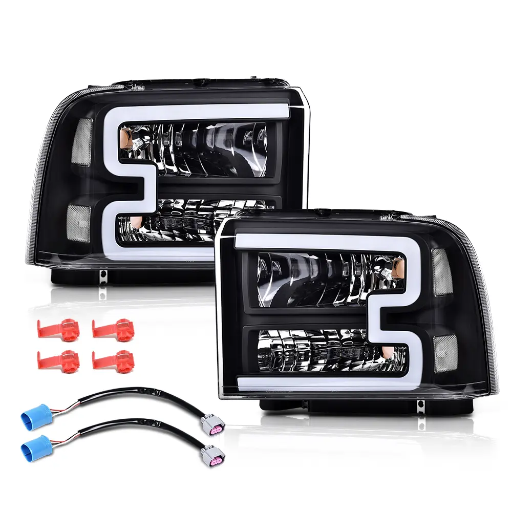 LED DRL Headlight Cars Accessories Fit For 05-07 Ford F250 F350 F450 F550 Super Duty LED DRL  Harness Chrome Amber Headlight Assembly  Headlight Led Headlamps
