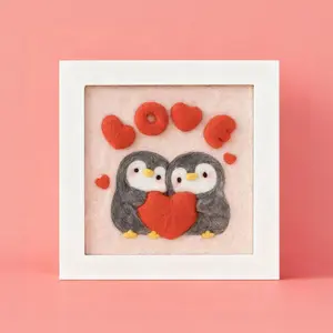 Penguin Love – Framed Wool Art DIY Felting Kit with Needles, Felting Base & Tutorial