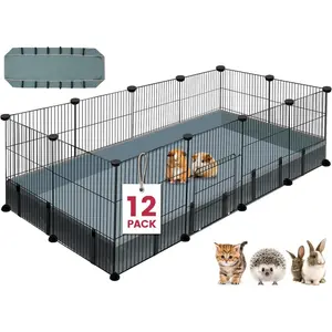 12 Panels Small Animal Playpen, 48" x 24" x 16" Pet Playpen with Waterproof Mat, C&C Cage for Guinea Pigs, Puppy Play Pen, Bunny Playpen, Indoor Outdoor Portable Metal Wire Yard Fence