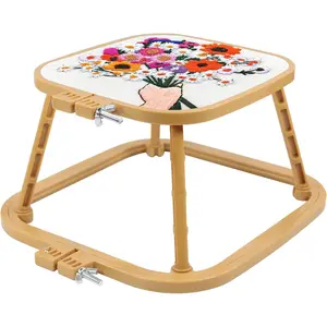 Versatile Double Embroidery Stand Compact Desktop Embroidery Cross Stitch Frame Hands Free 2-Tier Embroidery Hoop Frame for Needlepoint Sewing Craft Projects Khaki