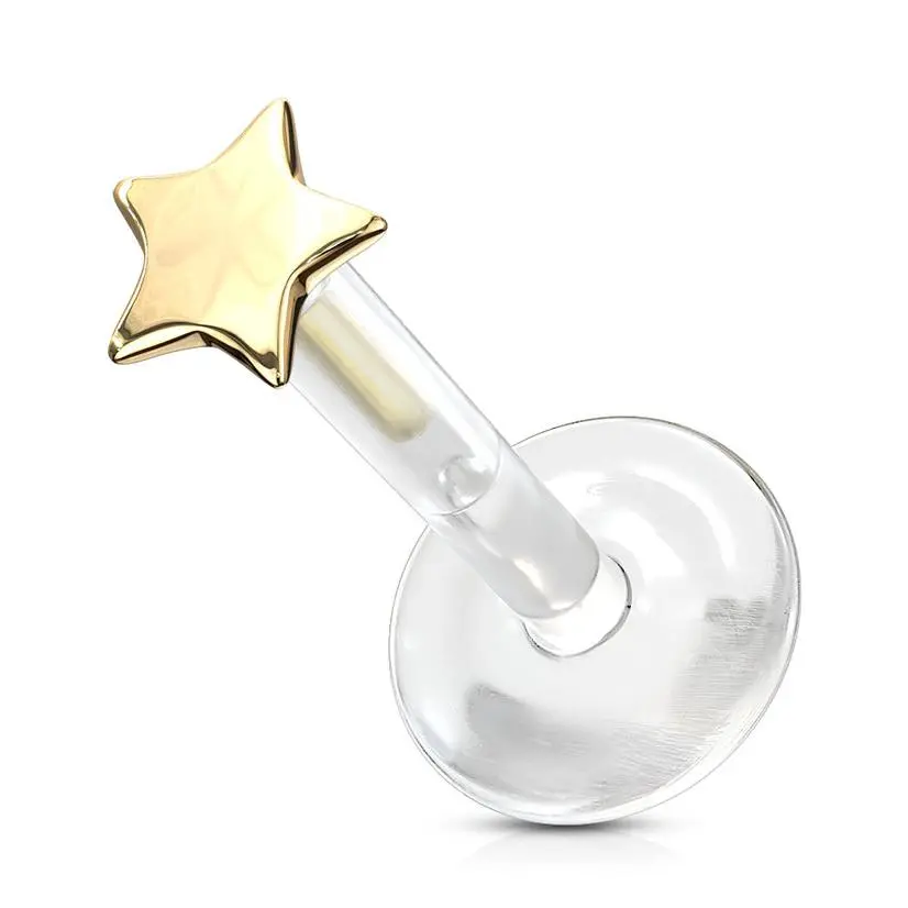 16G Gold Star 14kt Bioflex Labret Post