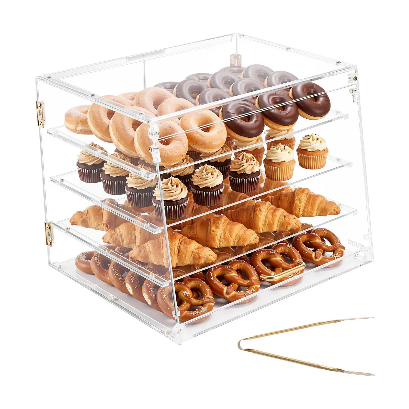【Summerfinds】VEVOR Bakery Display Case, 4-Tier Commercial Countertop Pastry Display Case, Clear Acrylic Bread Box for Kitchen, Party Cake Cabinet with Magnetic Rear Door for Cookie Dessert Donut, 20.9"x17.1"x16.3"