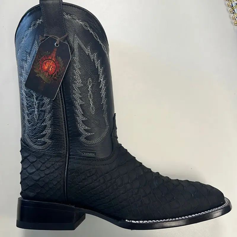 Chaparral Bota Negra Black Boot with Unique Design and Tag by Chaparral Brand
