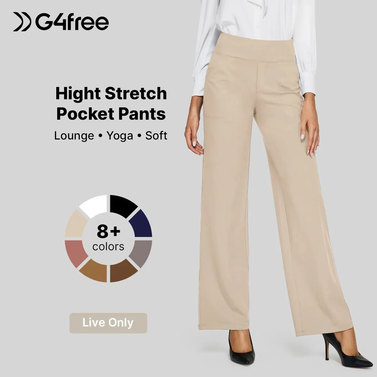 【Live Exclusive】G4Free Women's High-Waisted Wide Leg Pants - Office to Weekend Athleisure Trouser with Pockets Bottom, Bottoms, Minimalist 【Live Exclusive】G4Free Women's High-Waisted Wide Leg Pants - Office to Weekend Athleisure Trouser with Pockets Bottom, Bottoms, Minimalist