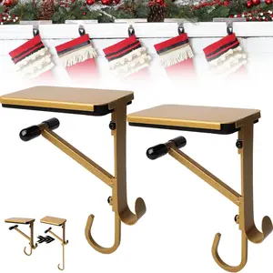 2 in 1 Fireplace Stocking and Garland Hanger - No Drill, 2 Pack Heavy Duty Adjustable Garland Hangers for Mantle, Christmas Mantle Garland & Stocking Holder with 2 Hooks, Xmas Hook