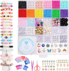 Beads for Bracelet Making Kit for Girls - Beads Bracelets Clay Beads for Jewelry DIY Arts Crafts Making,Birthday Gift Toys for Kids Age 6-13,DIY Mom/Dad/Teacher/Sister Friendship Gifts Form Teen Girl