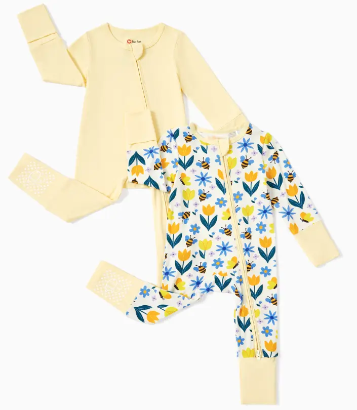PATPAT Baby Footie Romper, Viscose from Bamboo, Long Sleeve, 2-Way Zipper, Fold-Over Mittens, Cuffs & Anti-Slip Grips Toddler Outfit Baby Clothing，SprIngGIowUp ,RefreshedLook
