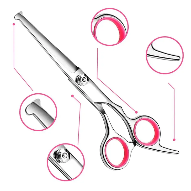 Professional Titanium-Coated Stainless Steel Dog & Cat Grooming Scissors Set - Groomer Tools with Safety Round Tips